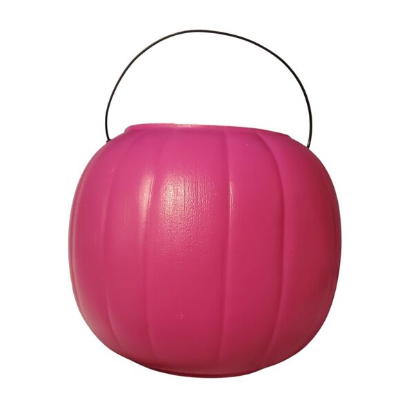 Vtg General Foam Pink Plastic Pumpkin Trick or Treat Candy Bucket Made in US - Picture 3 of 5